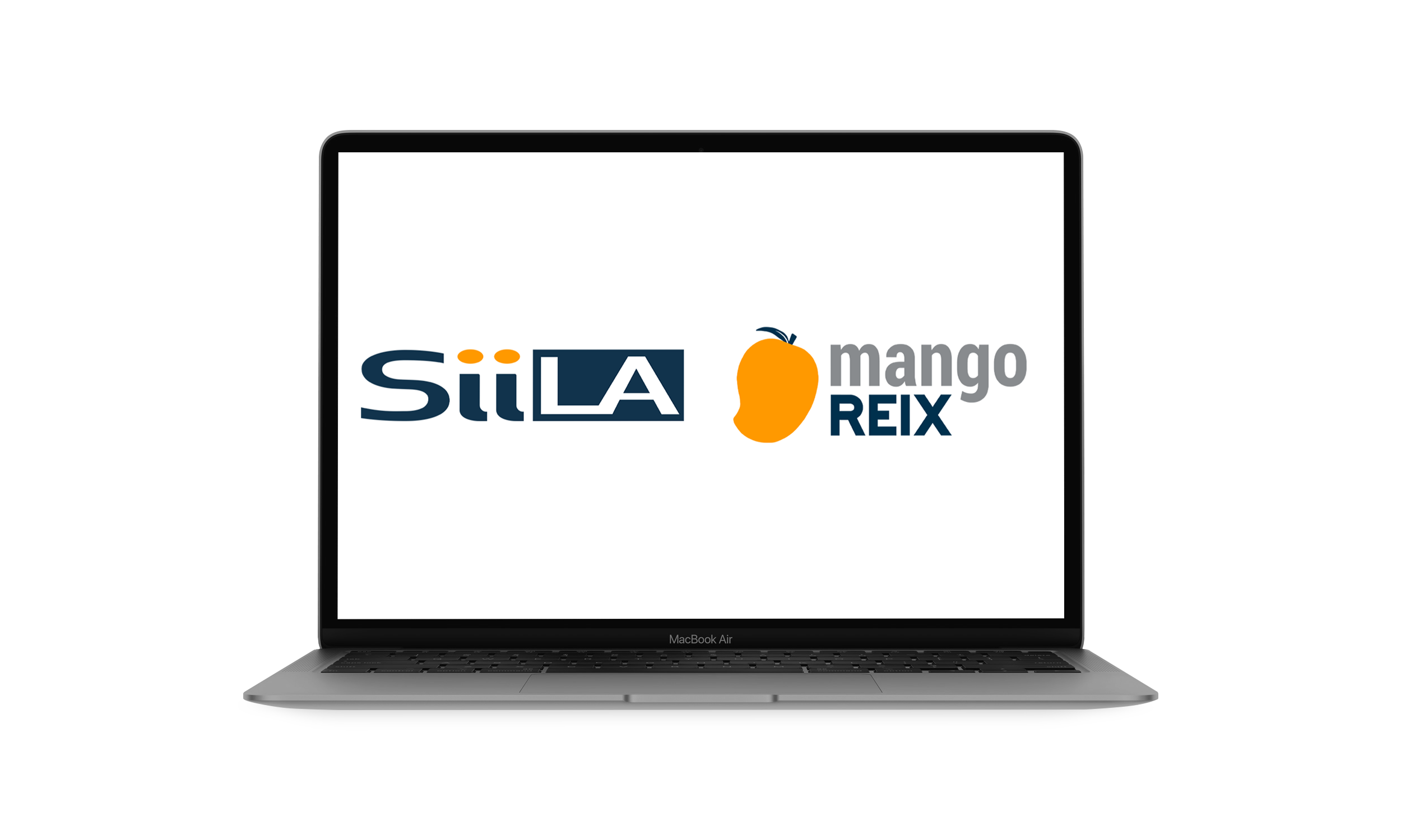 Laptop com Logotipo SiiLA nas Cores Azul e Laranja e Logotipo Mango REIX Colorido Laptop com Logotipo SiiLA nas Cores Azul e Laranja e Logotipo Mango REIX Colorido